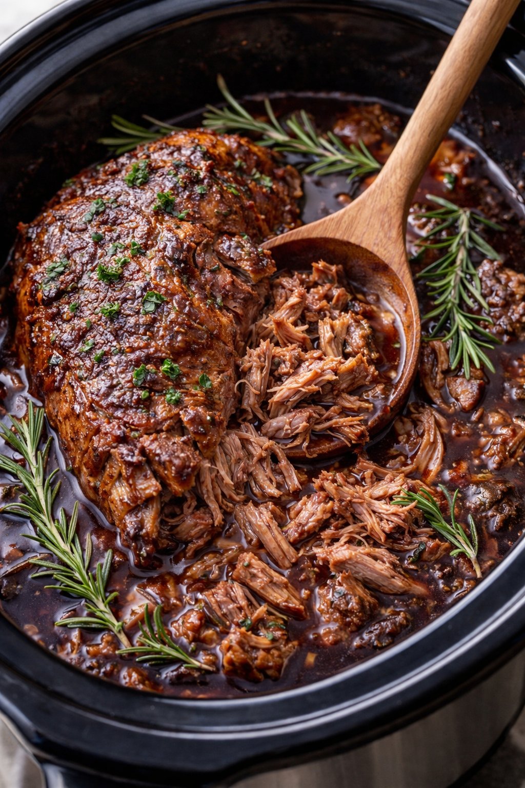 Slow Cooker Lamb Shoulder with Rosemary & Red Wine